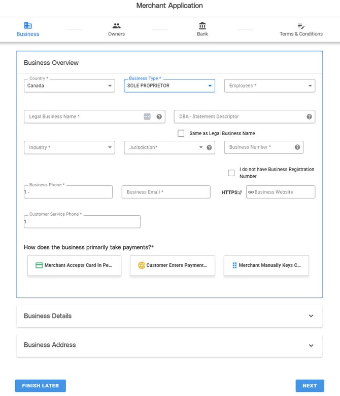 Merchant Application