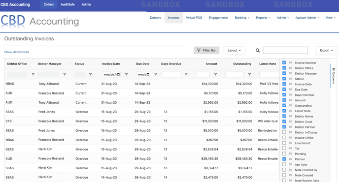 New Invoice View Menu