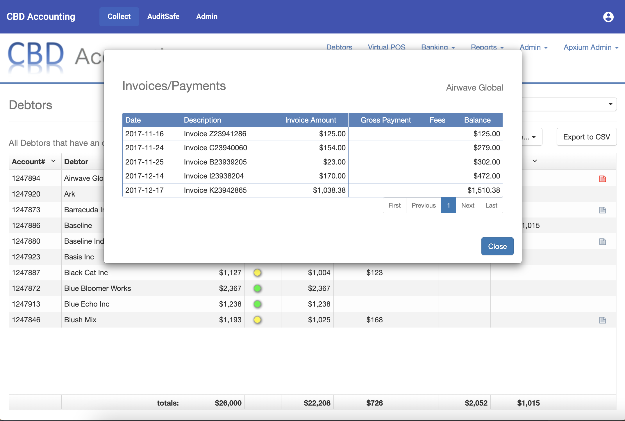 Merchant Dashboard - Invoices/Payments tab